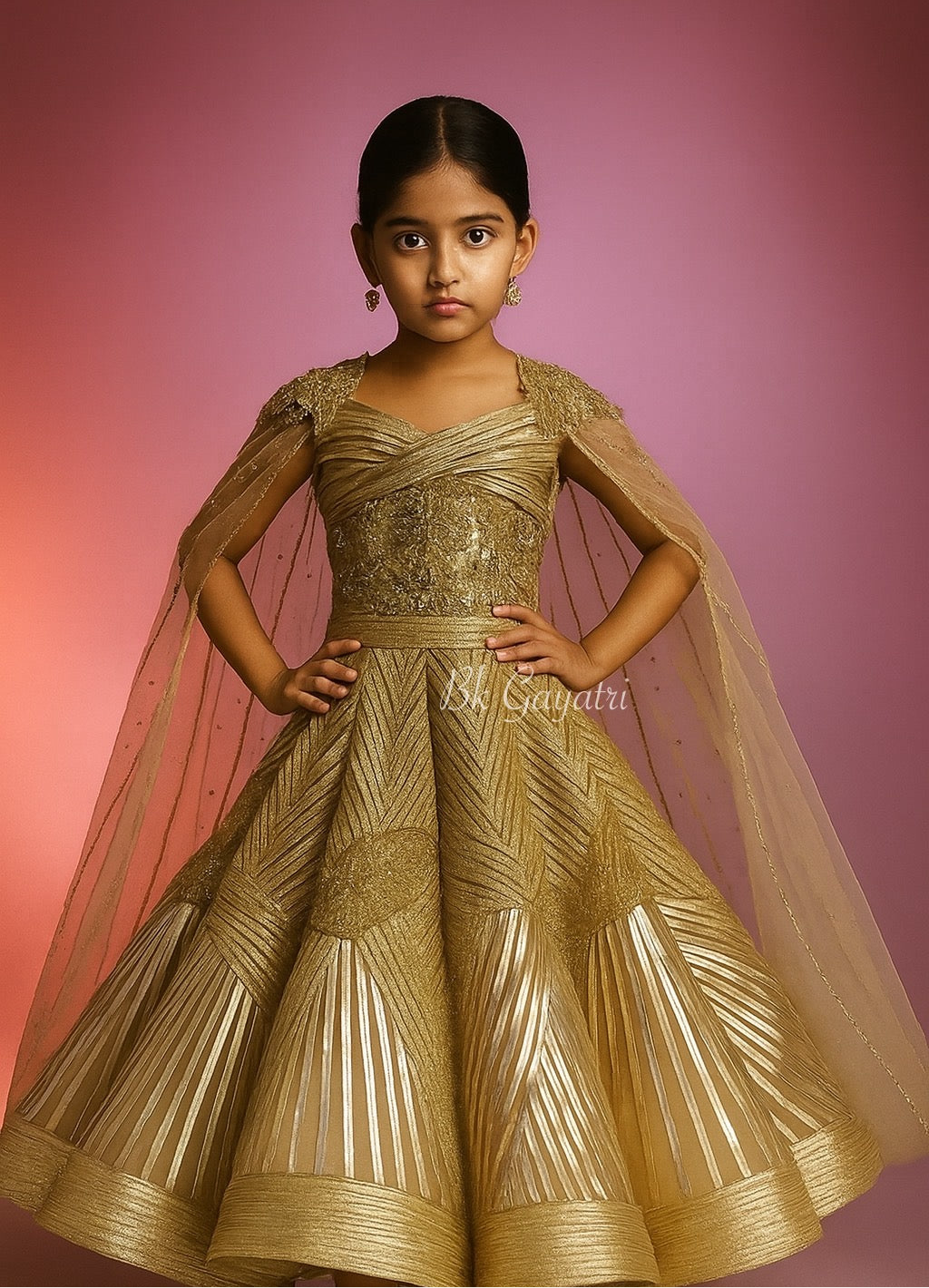 Dripping in gold metallic gown