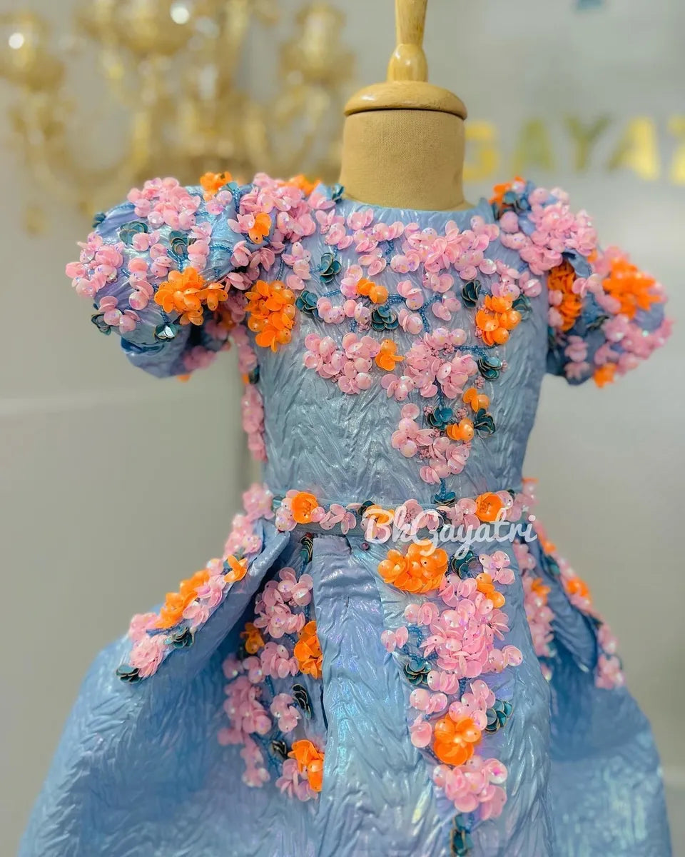 knee lenght 3d flowers dress - BK Gayatri Official