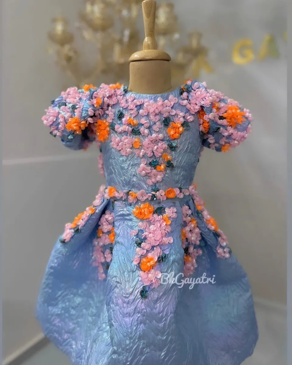 knee lenght 3d flowers dress - BK Gayatri Official