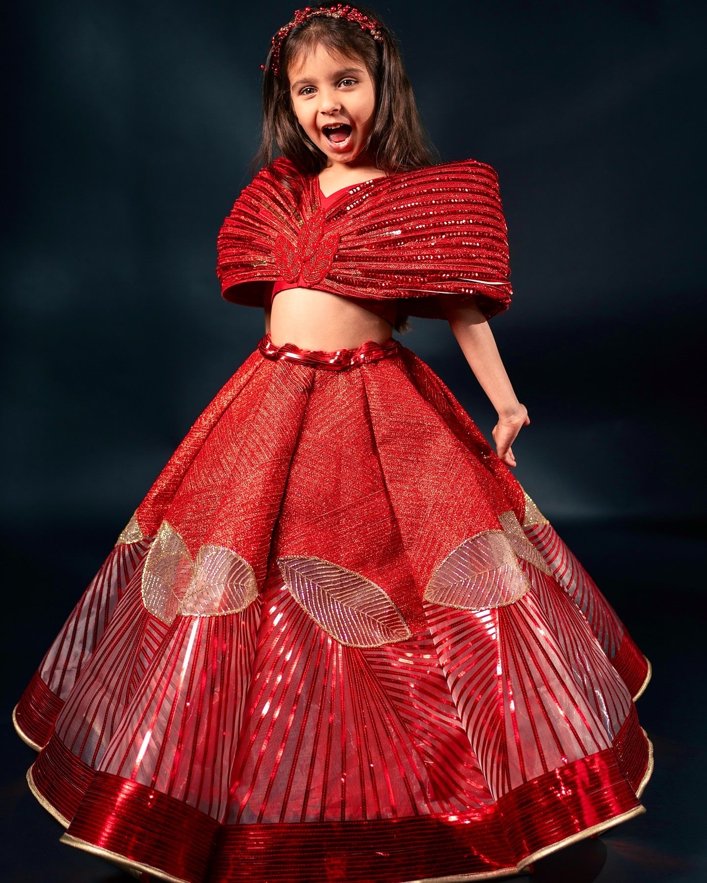 Red metallic lehenga