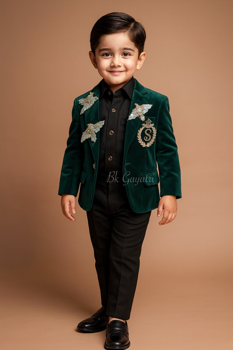 Bird velvet blazer set – Kids Designer Wear | BK Gayatri Official