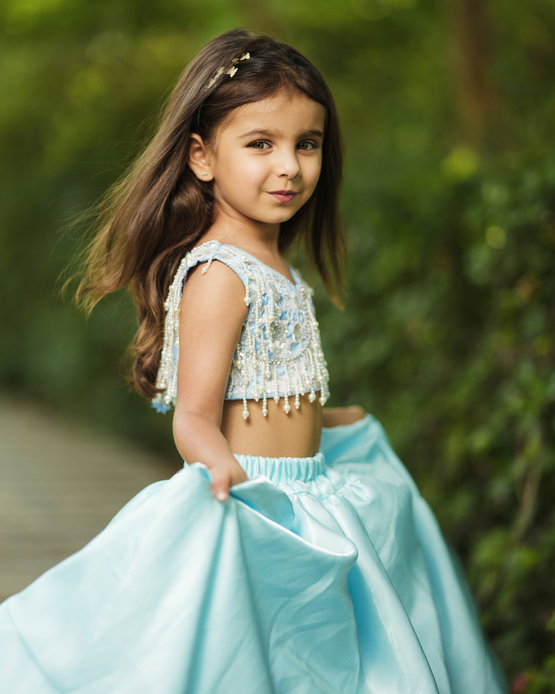 Sky Blue Lehenga – Kids Designer Lehenga | BK Gayatri Official