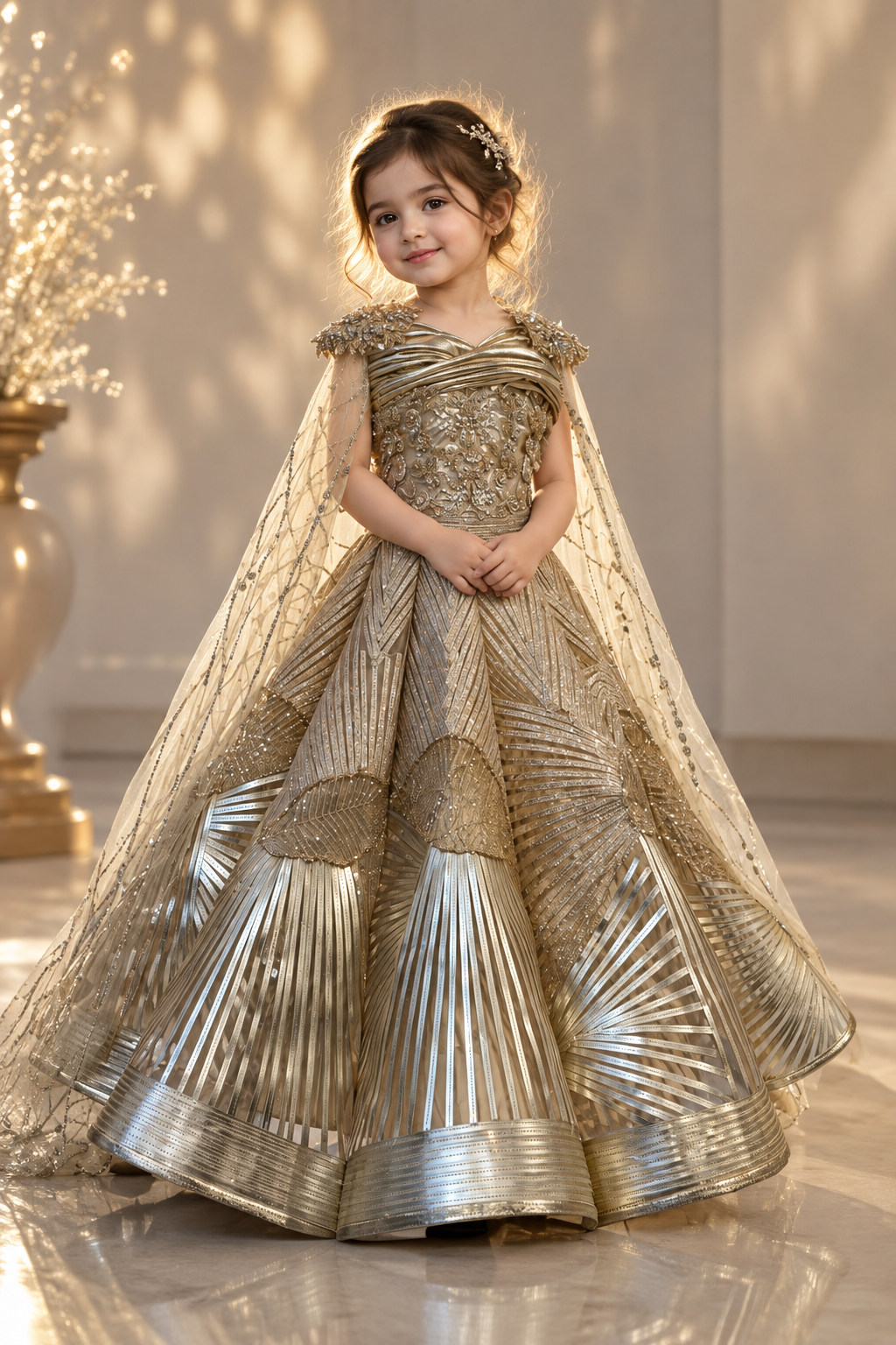 Dripping in gold metallic gown