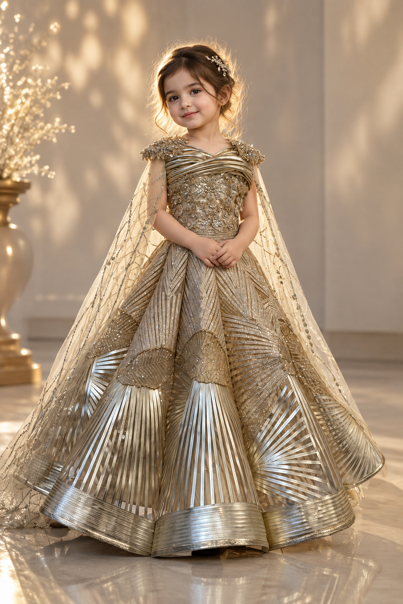 Dripping in gold metallic gown