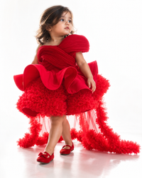 Structured knee length red dress