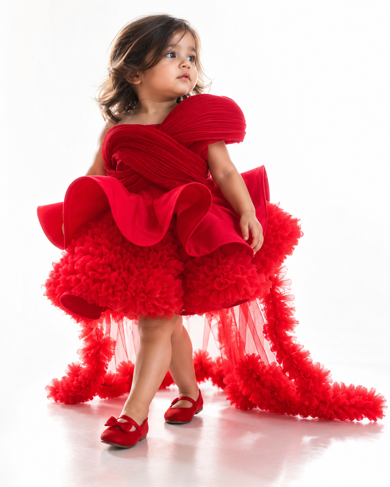 Structured knee length red dress