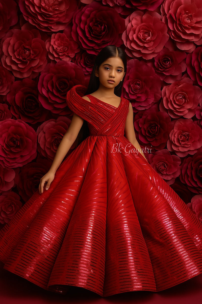 red metallic structured dress – Kids Designer Dress | BK Gayatri Official