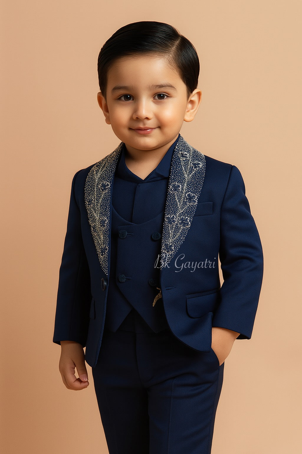 Hand embroidered blue blazer set – Kids Designer Wear | BK Gayatri Official