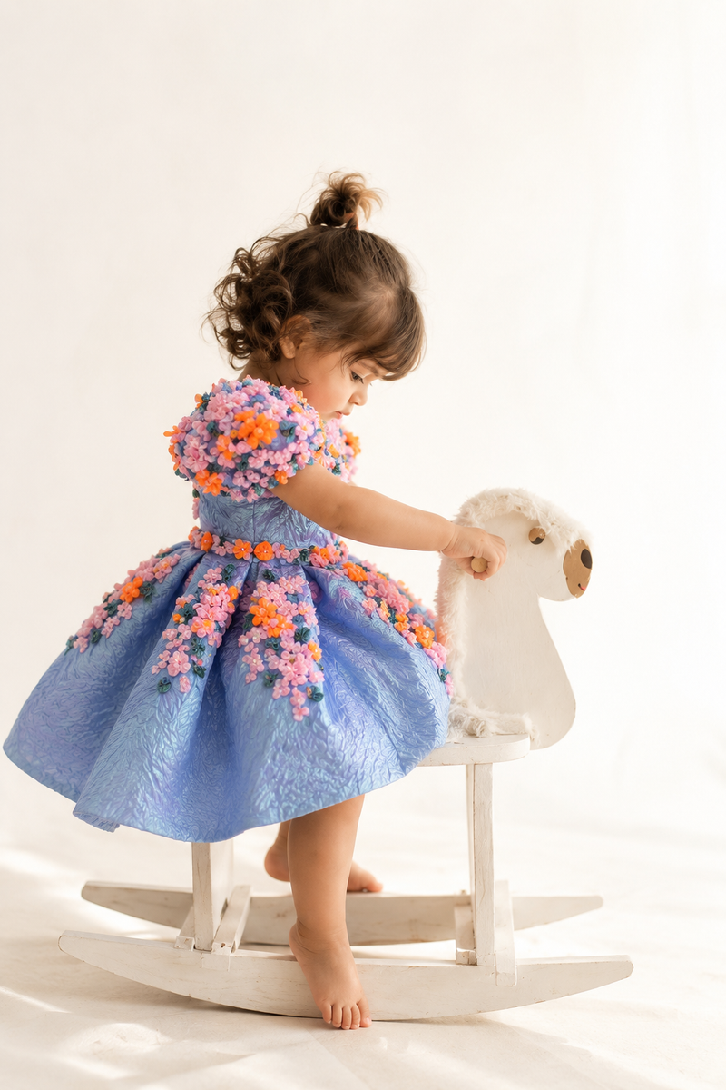 knee lenght 3d flowers dress - BK Gayatri Official
