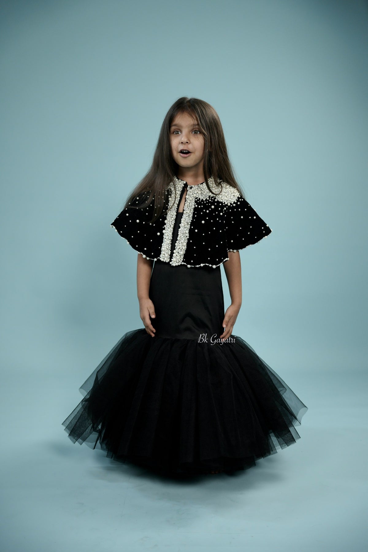 Black cape dress – Kids Designer Dress | BK Gayatri Official