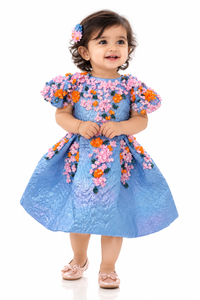 knee lenght 3d flowers dress - BK Gayatri Official