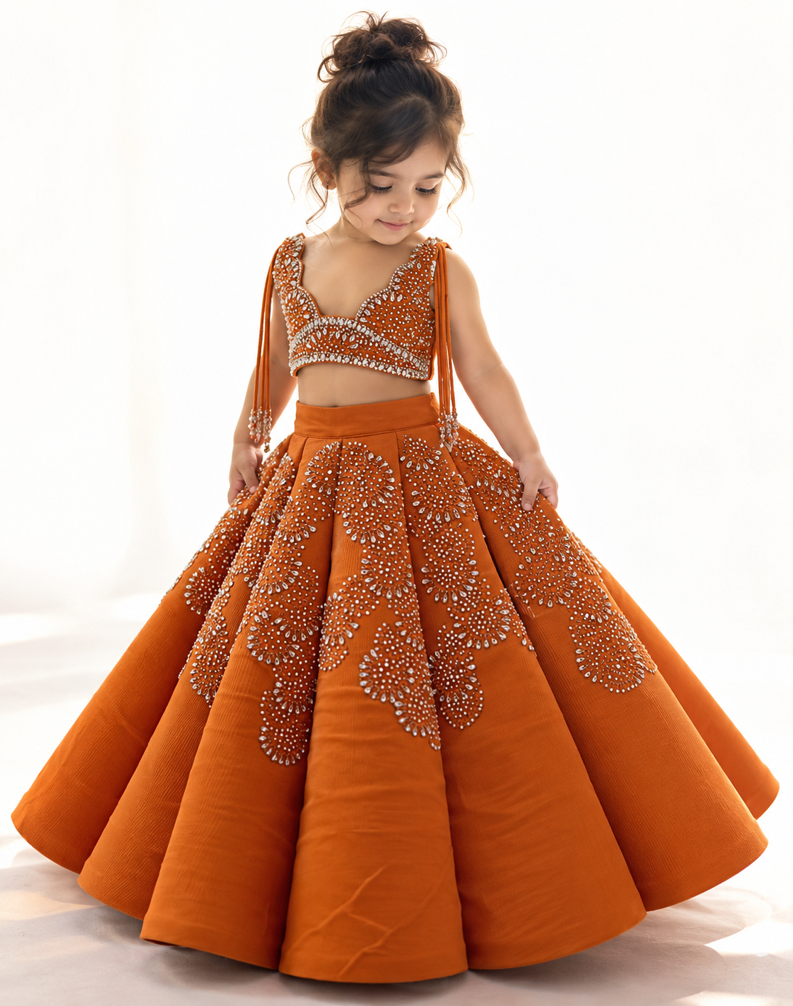 Crystal orange Lehenga