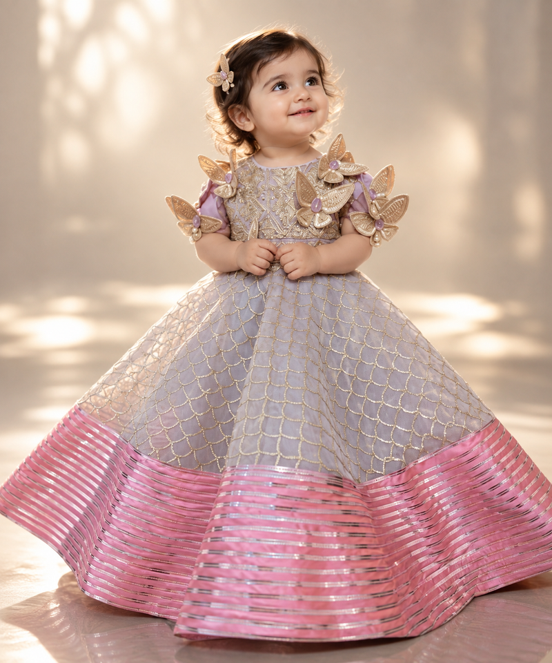 Gota work Golden metallic Butterfly Dress