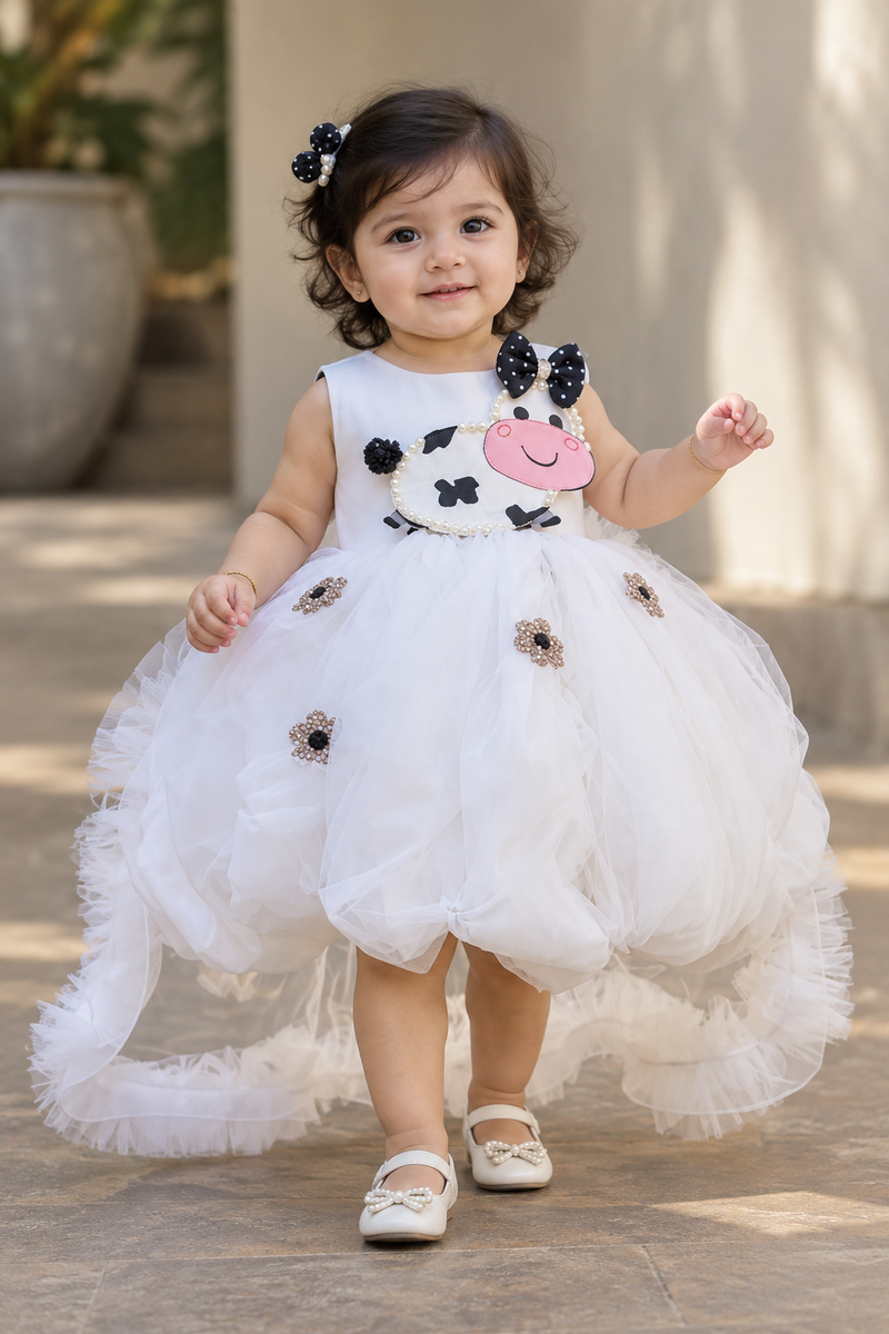 3D Cow Draped theme Dress