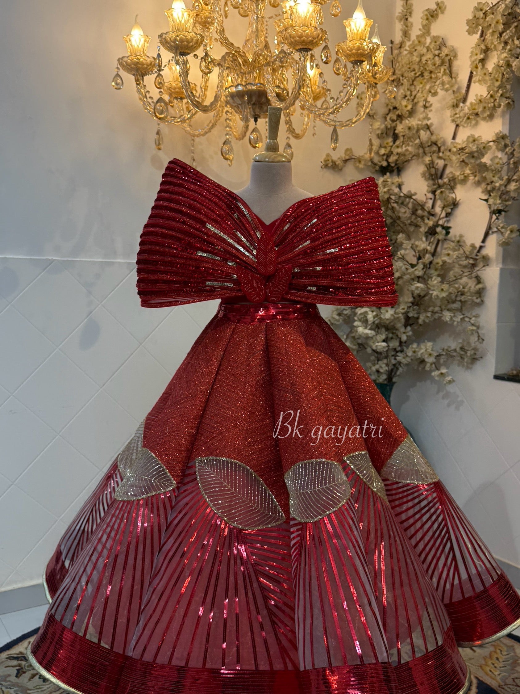 Red metallic lehenga