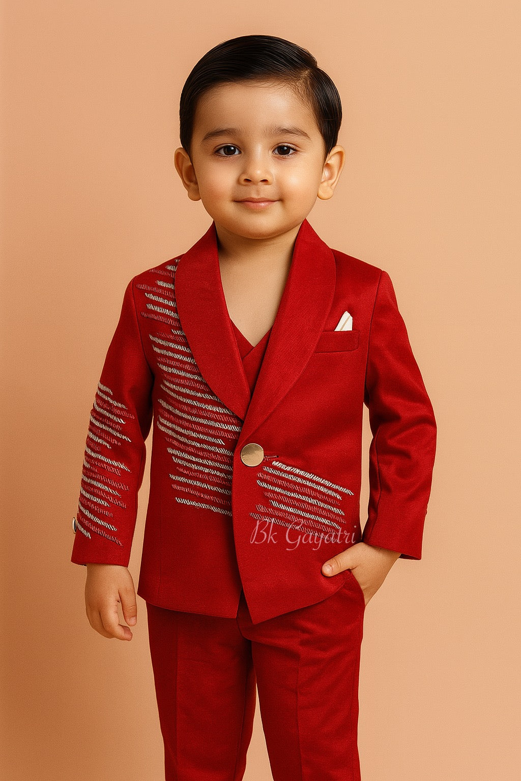 Hand embroidered red blazer set – Kids Designer Wear | BK Gayatri Official
