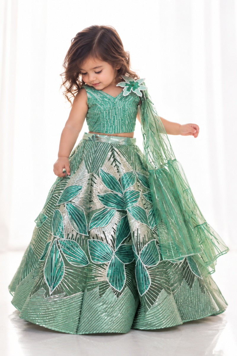 Green metallic Lehenga