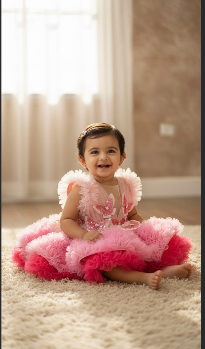 Two layered knee lenght butterfly dress