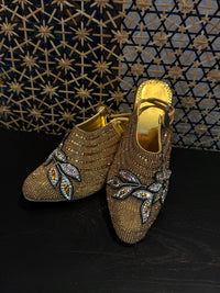 Sparkling golden diamond shoes – Kids Designer Wear | BK Gayatri Official