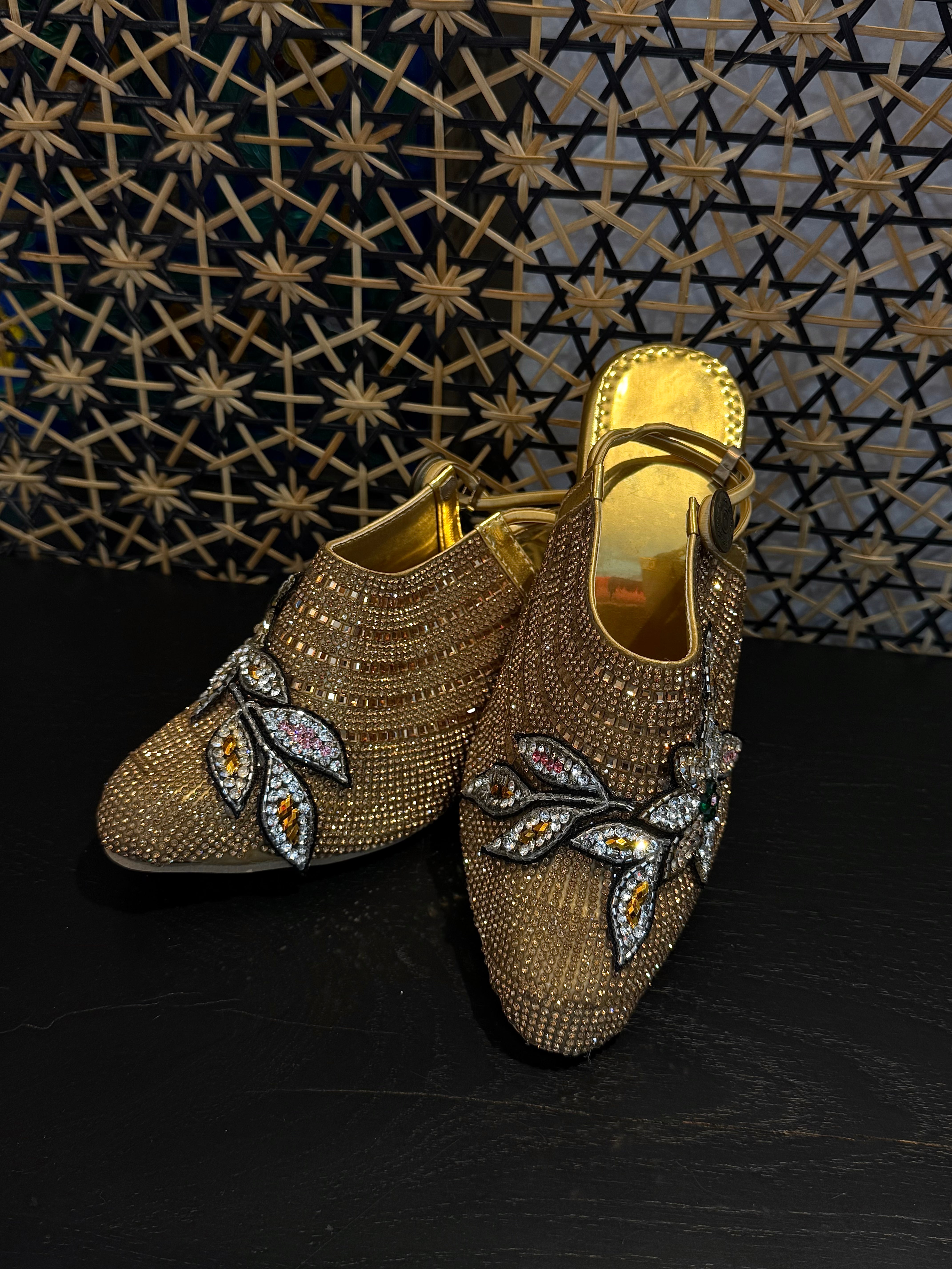 Sparkling golden diamond shoes