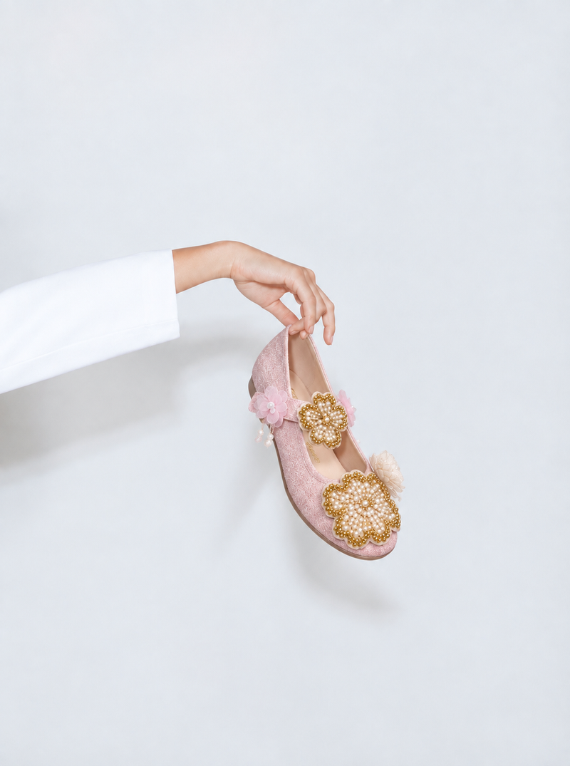 Pink golden flower shoes