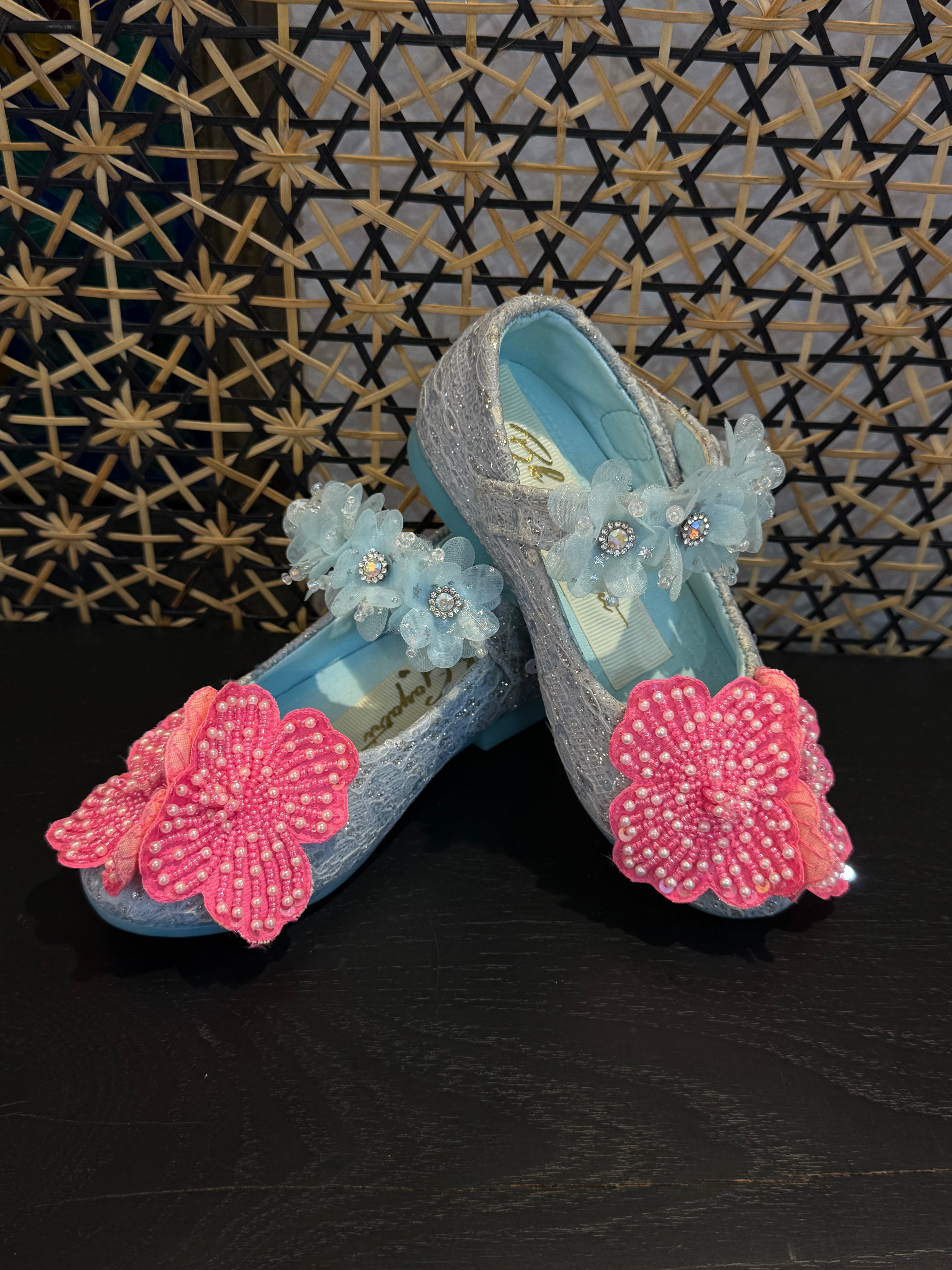 Blue and pink flower shoes
