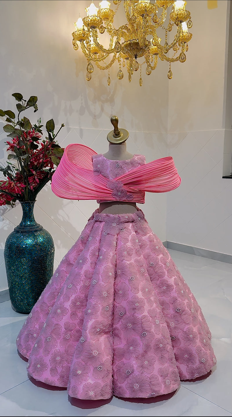 Structured Pink Lehenga – Kids Designer Lehenga | BK Gayatri Official