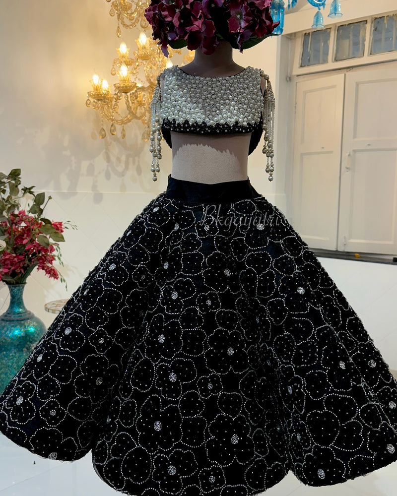 Black Structured Lehenga – Kids Designer Lehenga | BK Gayatri Official