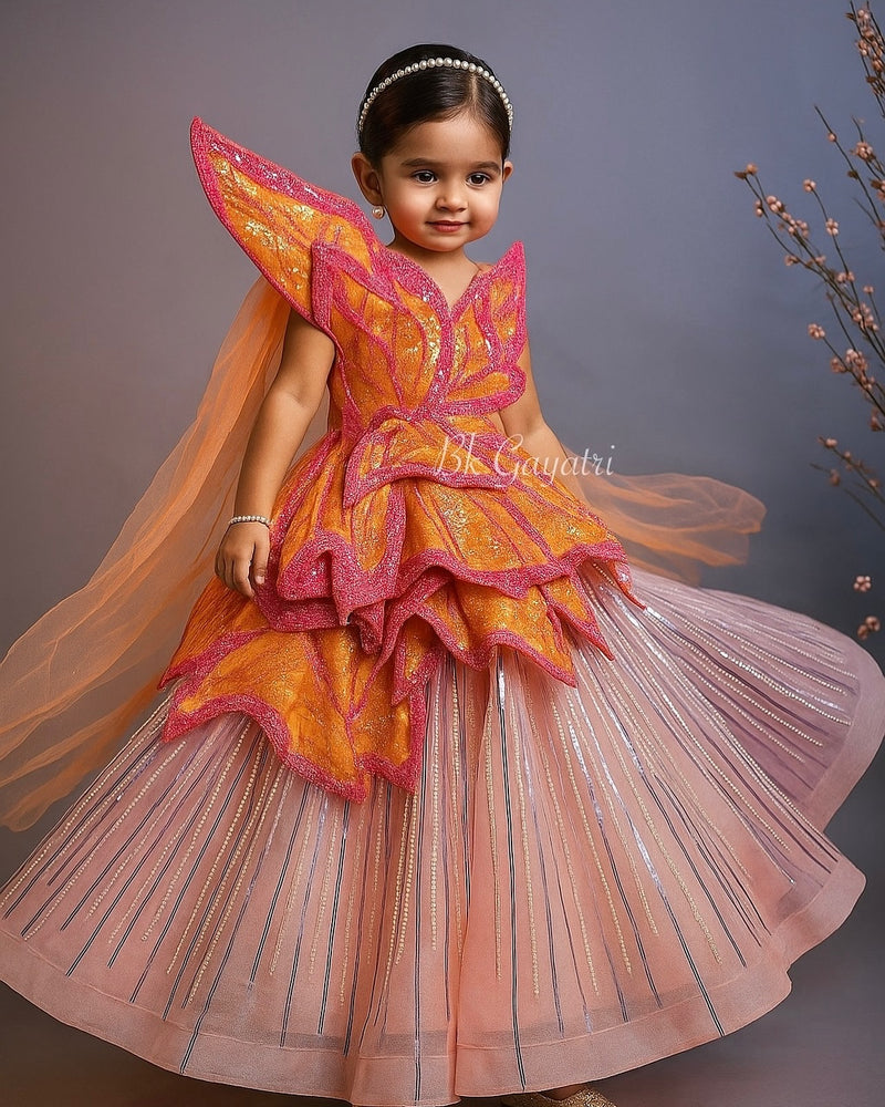 Couture Metallic Butterfly dress – Kids Designer Dress | BK Gayatri Official
