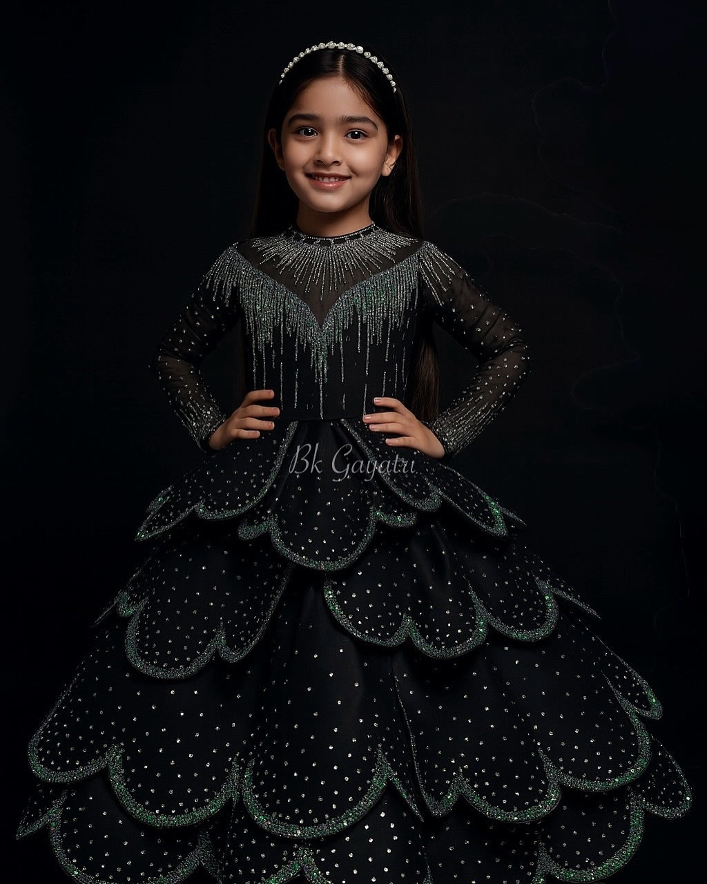 Black Petal Dress – Kids Designer Dress | BK Gayatri Official