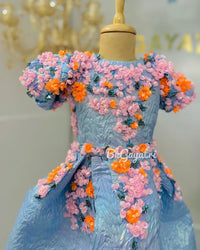 knee lenght 3d flowers dress – Kids Designer Dress | BK Gayatri Official