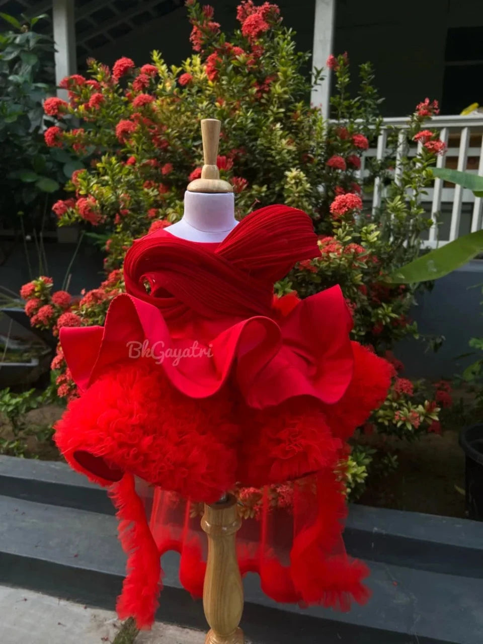 Structured knee length red dress – Kids Designer Dress | BK Gayatri Official