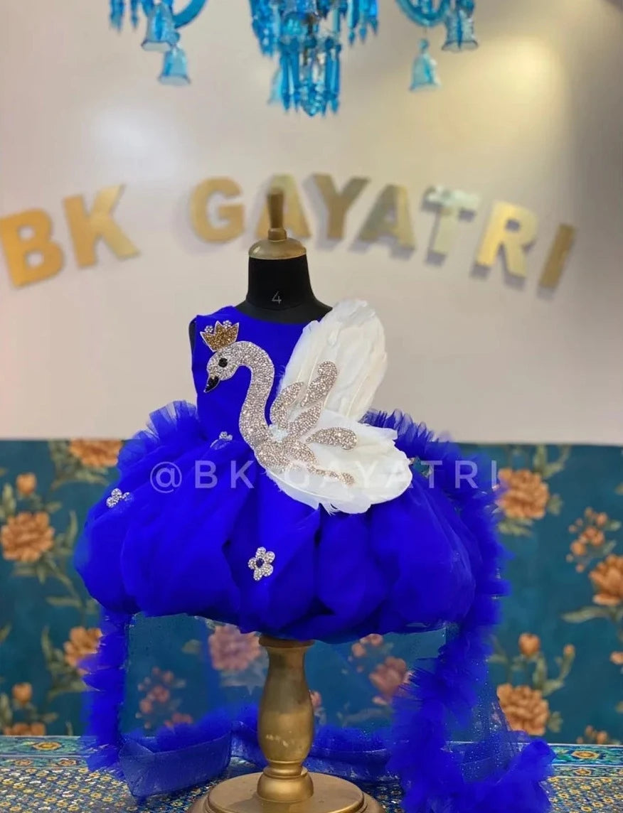 3D Swan Dress In Blue – Kids Designer Dress | BK Gayatri Official