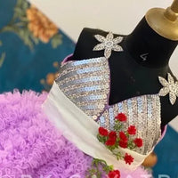 Silver knee Length Dress – Luxury Kids Dress | BK Gayatri Official
