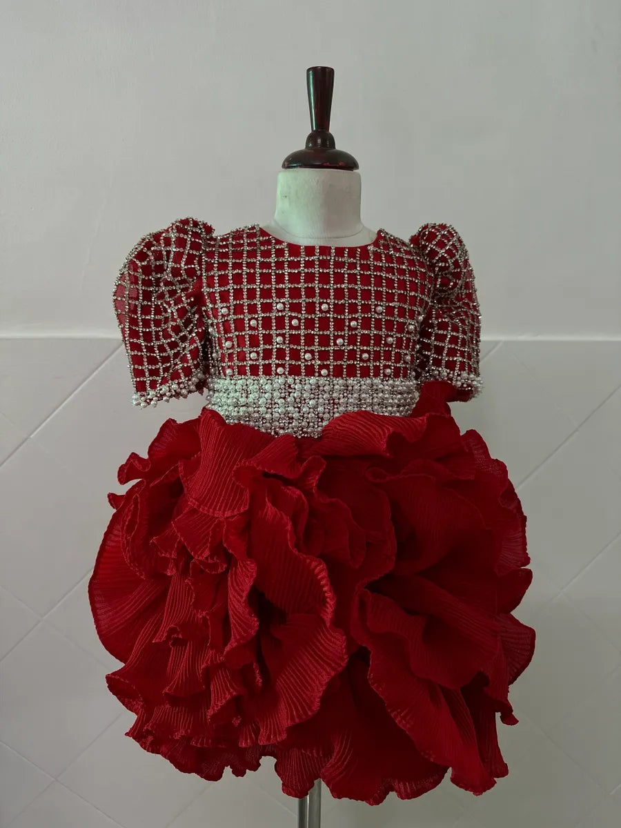 Knee length ruffle dress – Kids Designer Dress | BK Gayatri Official