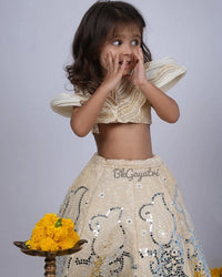Beige Structured Mirror Lehenga – Luxury Kids Wedding Wear | BK Gayatri Official