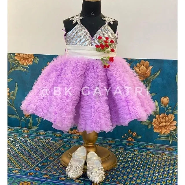 Silver knee Length Dress – Kids Designer Dress | BK Gayatri Official