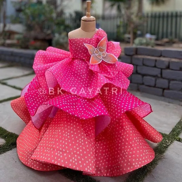 Sacred Garden Bandhani Structured Gown – Kids Designer Gown | BK Gayatri Official