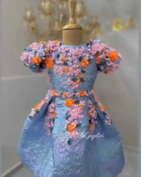 knee lenght 3d flowers dress – Luxury Kids Dress | BK Gayatri Official