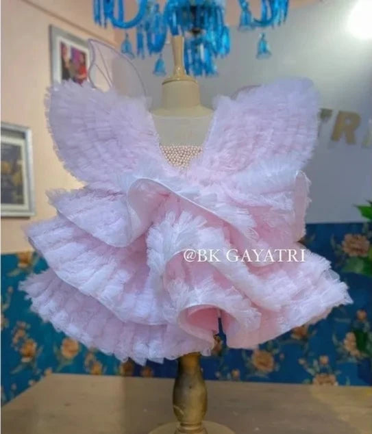 Pink Haute Couture Butterfly Dress – Kids Designer Dress | BK Gayatri Official