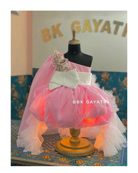 Glowing Pink draped Dress – Luxury Kids Dress | BK Gayatri Official