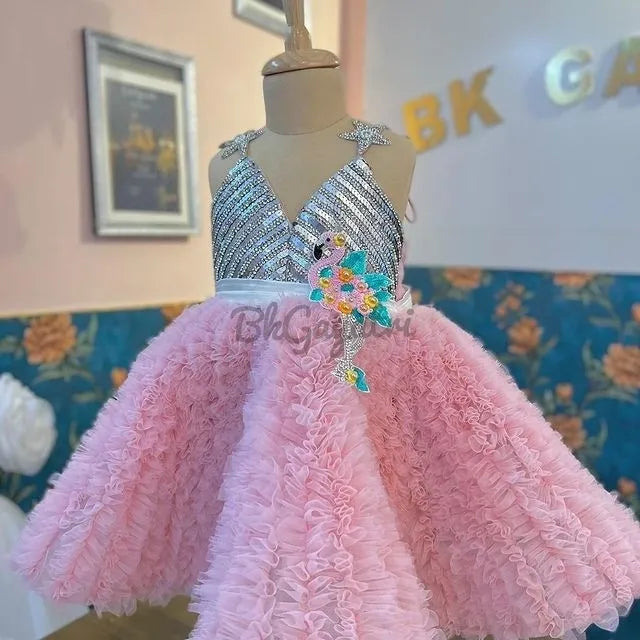 Blush Pink Flamingo Dress – Kids Designer Dress | BK Gayatri Official