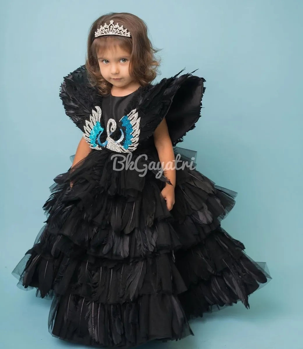Feather Swan Dress – Kids Designer Dress | BK Gayatri Official