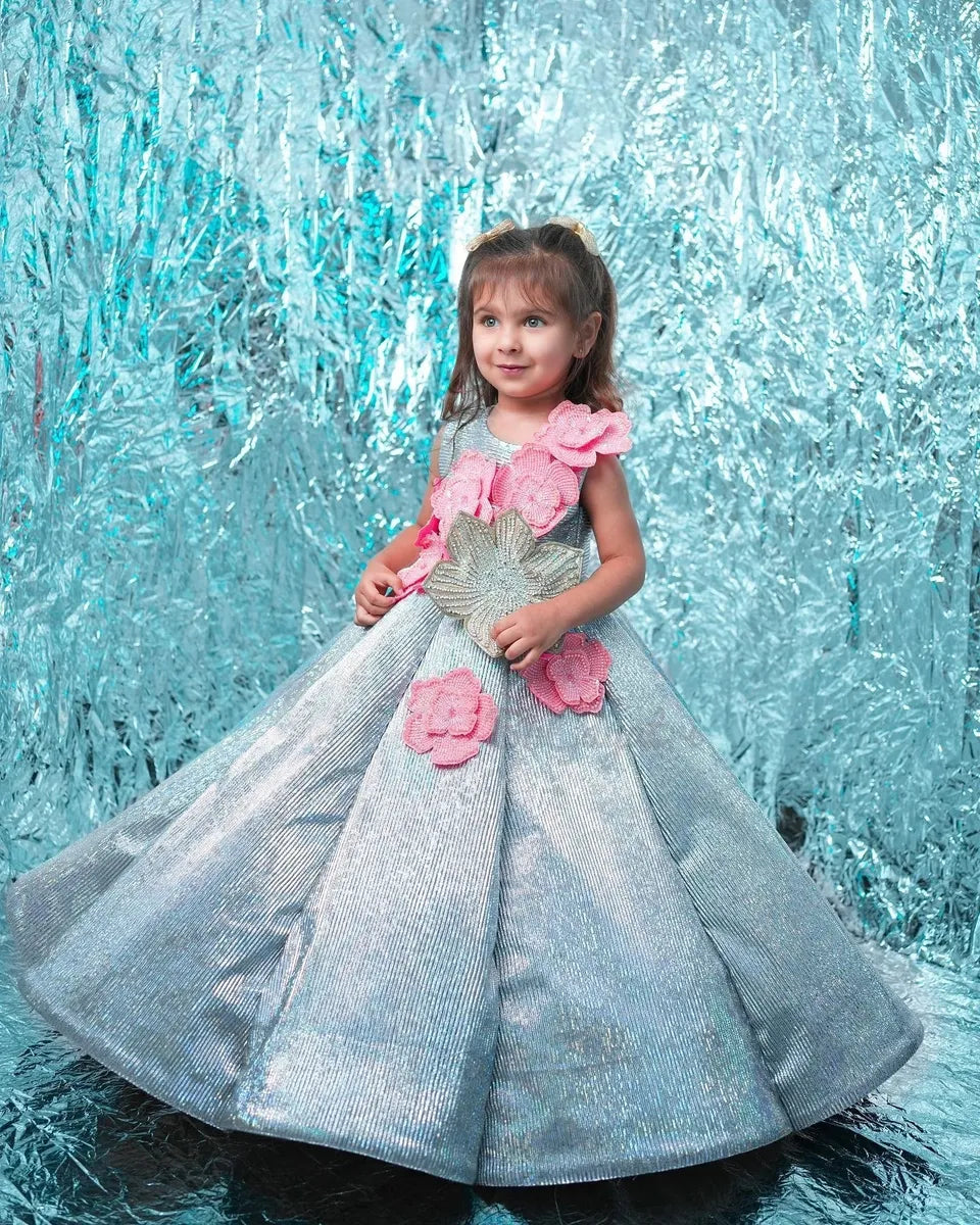 structured silver metallic dress – Kids Designer Dress | BK Gayatri Official