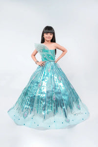 Peacock Metallic Dress – Kids Designer Dress | BK Gayatri Official