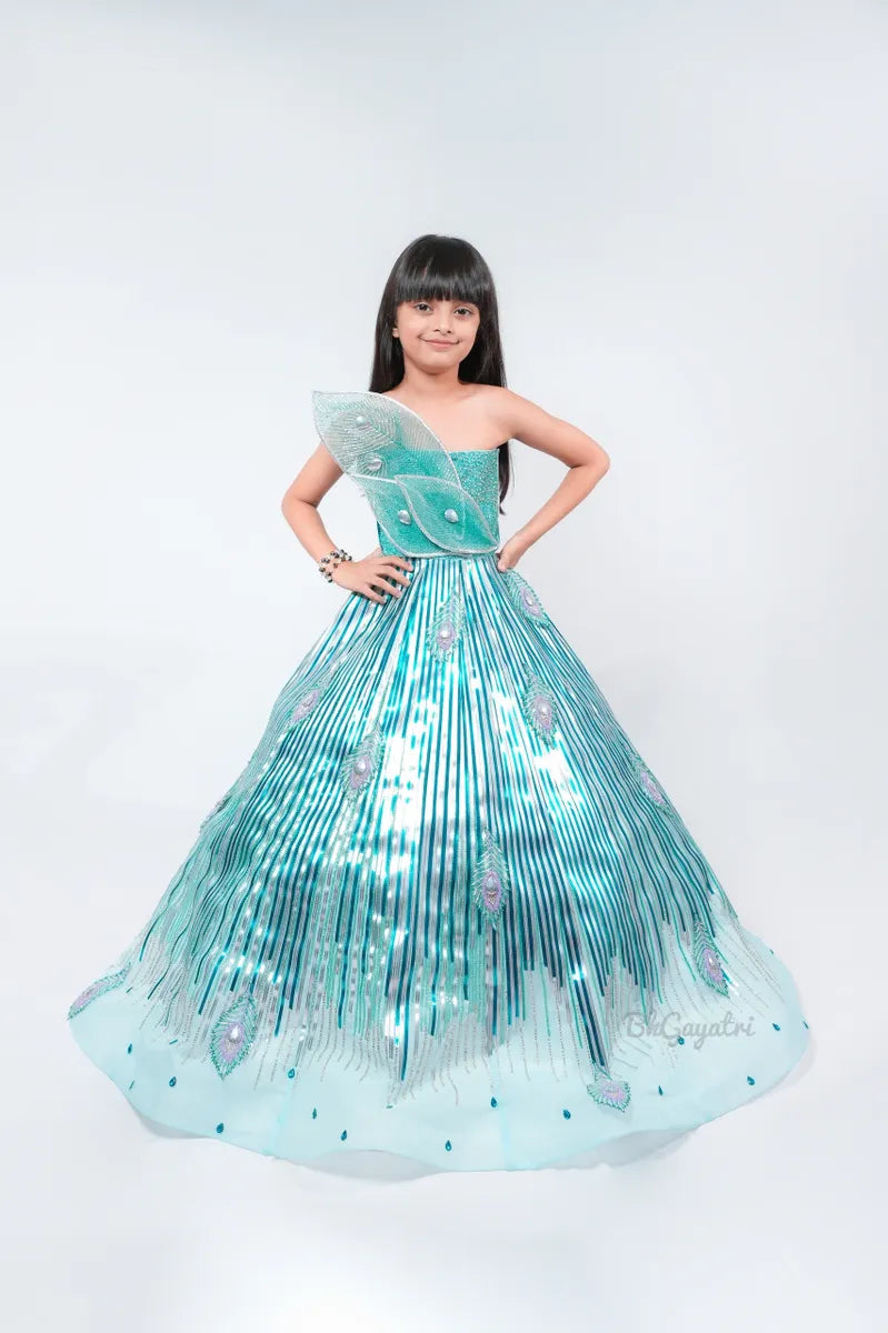 Peacock Metallic Dress – Kids Designer Dress | BK Gayatri Official