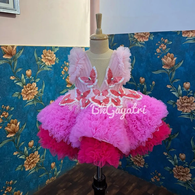 Two layered knee lenght butterfly dress – Kids Designer Dress | BK Gayatri Official