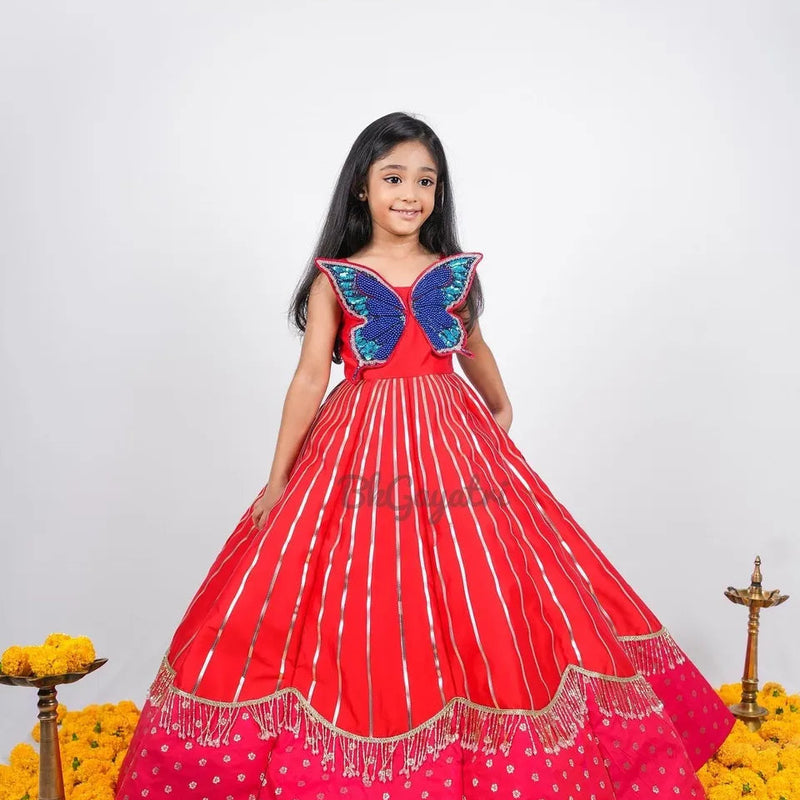 Metallic Butterfly Dress In Red – Kids Designer Dress | BK Gayatri Official