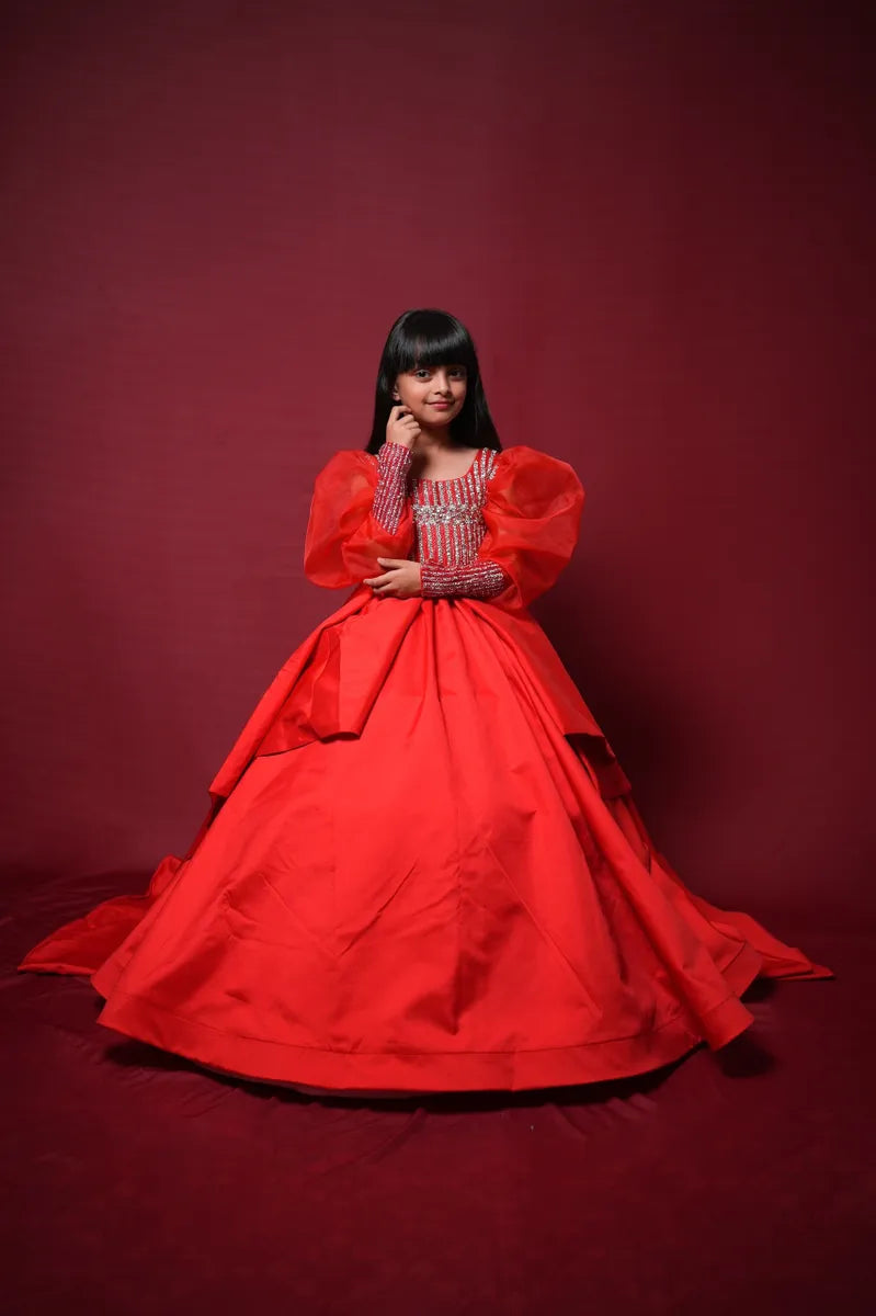 Red Princess Dress – Kids Designer Dress | BK Gayatri Official