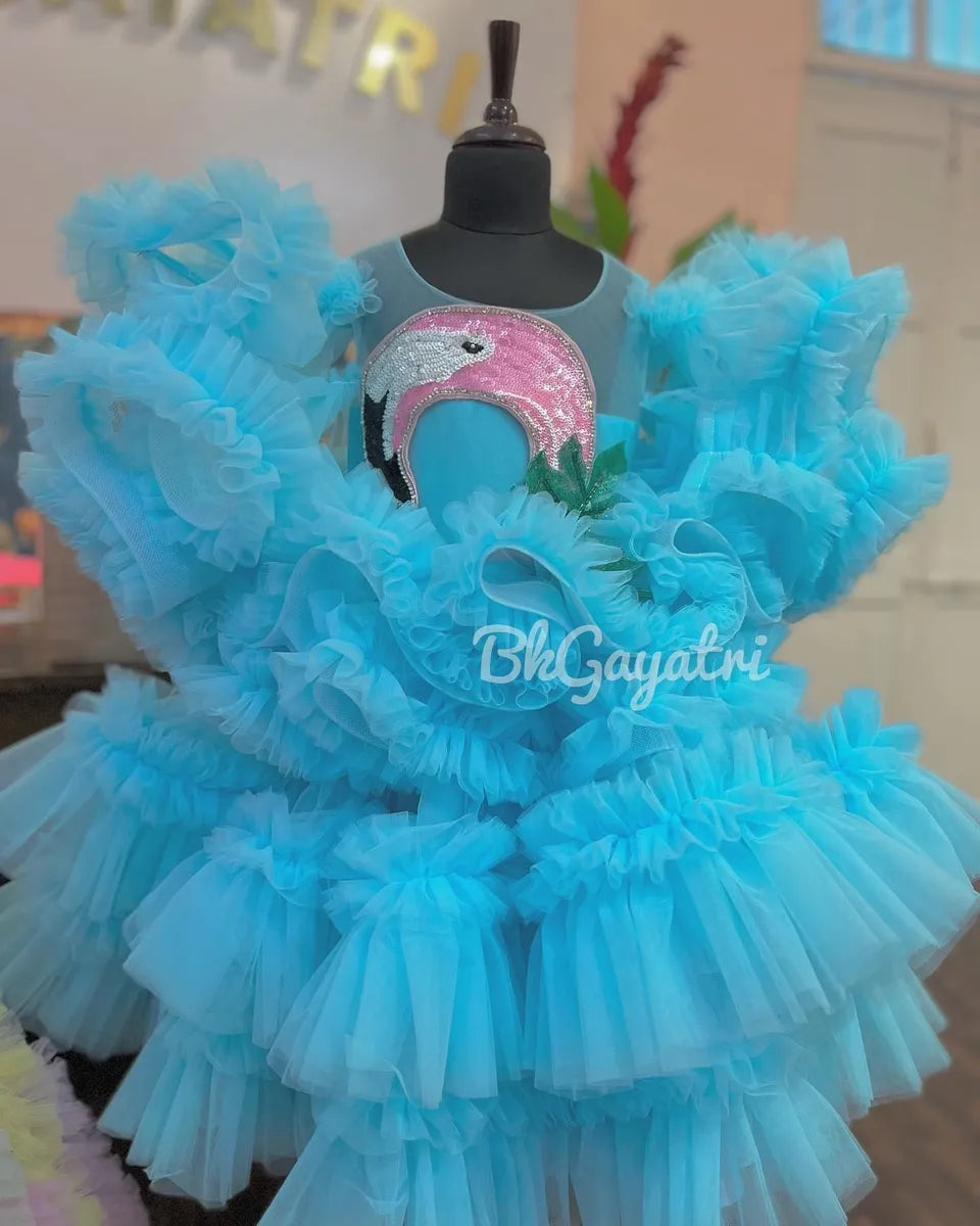 Blue Flamingo Dress – Kids Designer Dress | BK Gayatri Official